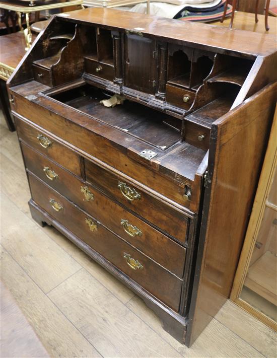 A George II mahogany bureau (flap detached), 98cm wide